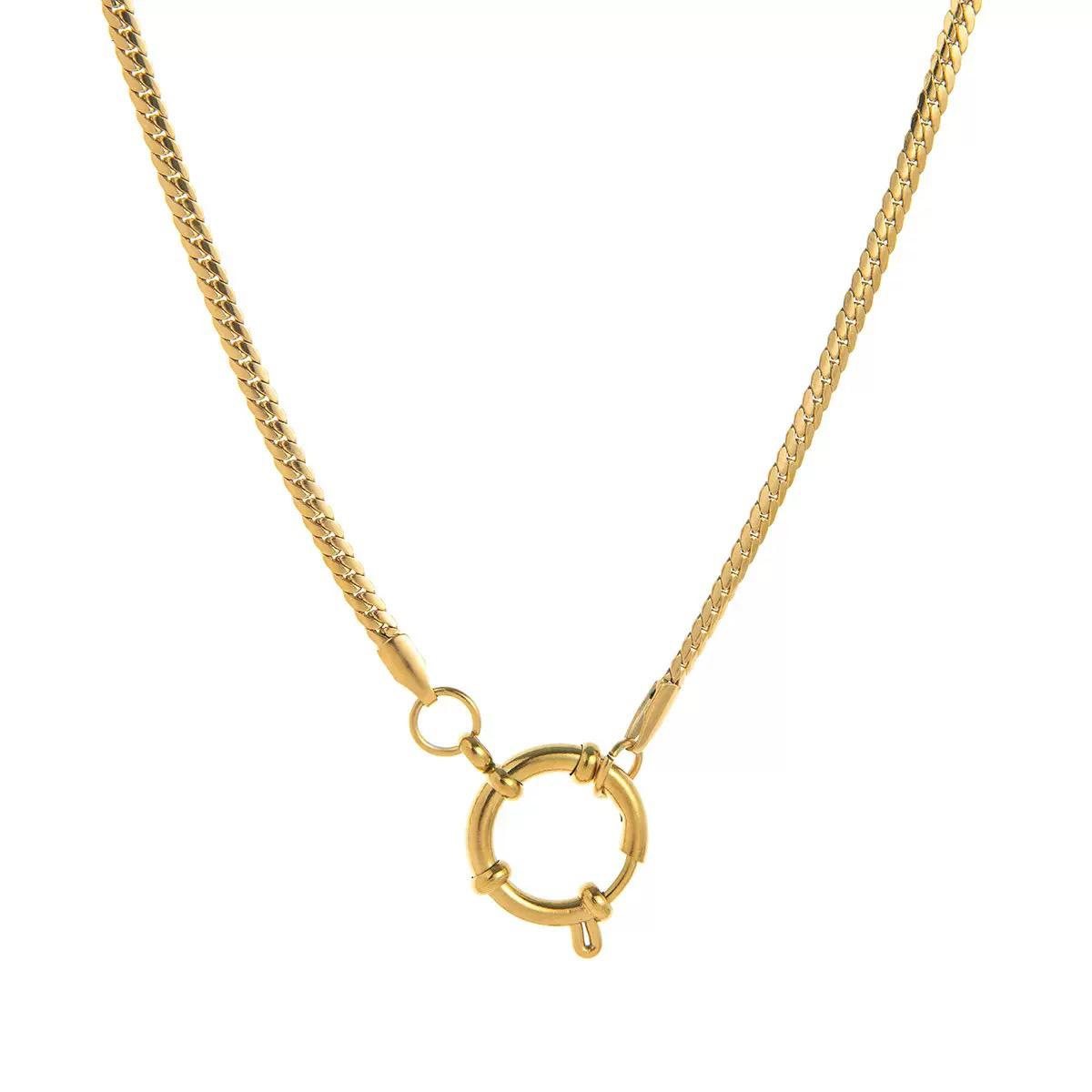 The Thread · Franco | 18K Gold-Plated Franco Square Snake Chain Large Round Spring Clasp Necklace | Interchangeable Charm Necklace | DIY Jewelry