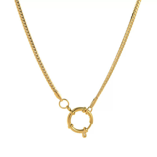 The Thread · Franco | 18K Gold-Plated Franco Square Snake Chain Large Round Spring Clasp Necklace | Interchangeable Charm Necklace | DIY Jewelry