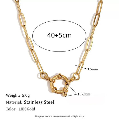 The Thread · Slim | 18K Gold-Plated Slim Paperclip Chain Large Round Sailor Clasp Necklace | Interchangeable Charm Necklace | DIY Jewelry