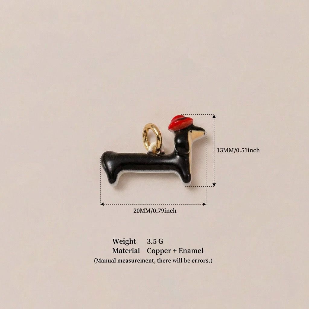 Little Weirdos | The Beret Dachshund Enamel DIY Charm Pendant | 3D Copper French Artist Sausage Dog