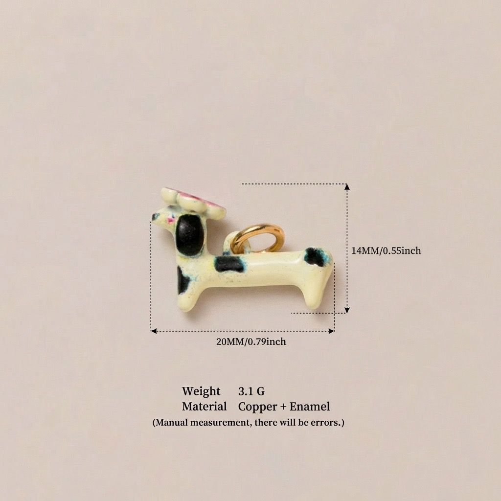Little Weirdos | The Bow Dachshund Enamel DIY Charm Pendant | 3D Copper Cream Spotted Sweet Sausage Dog