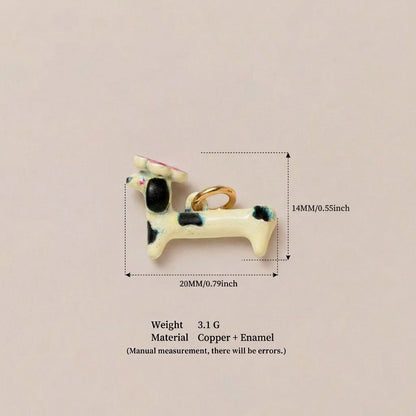 Little Weirdos | The Bow Dachshund Enamel DIY Charm Pendant | 3D Copper Cream Spotted Sweet Sausage Dog