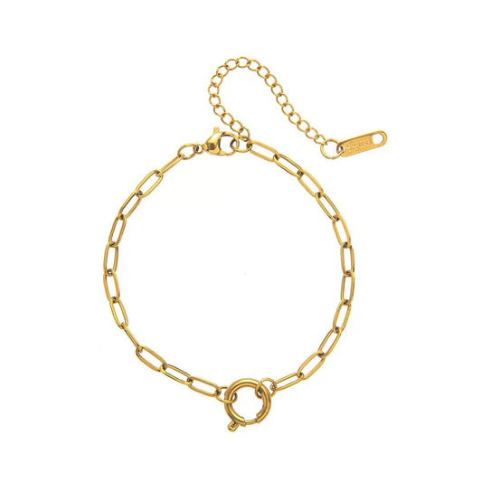 The Thread · Wrist | 18K Gold Paperclip Chain Bracelet Round Spring Clasp | Interchangeable Charm Bracelet | DIY Jewelry | Stackable Bracelet
