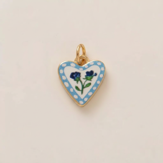 Blue rose heart charm - cream background