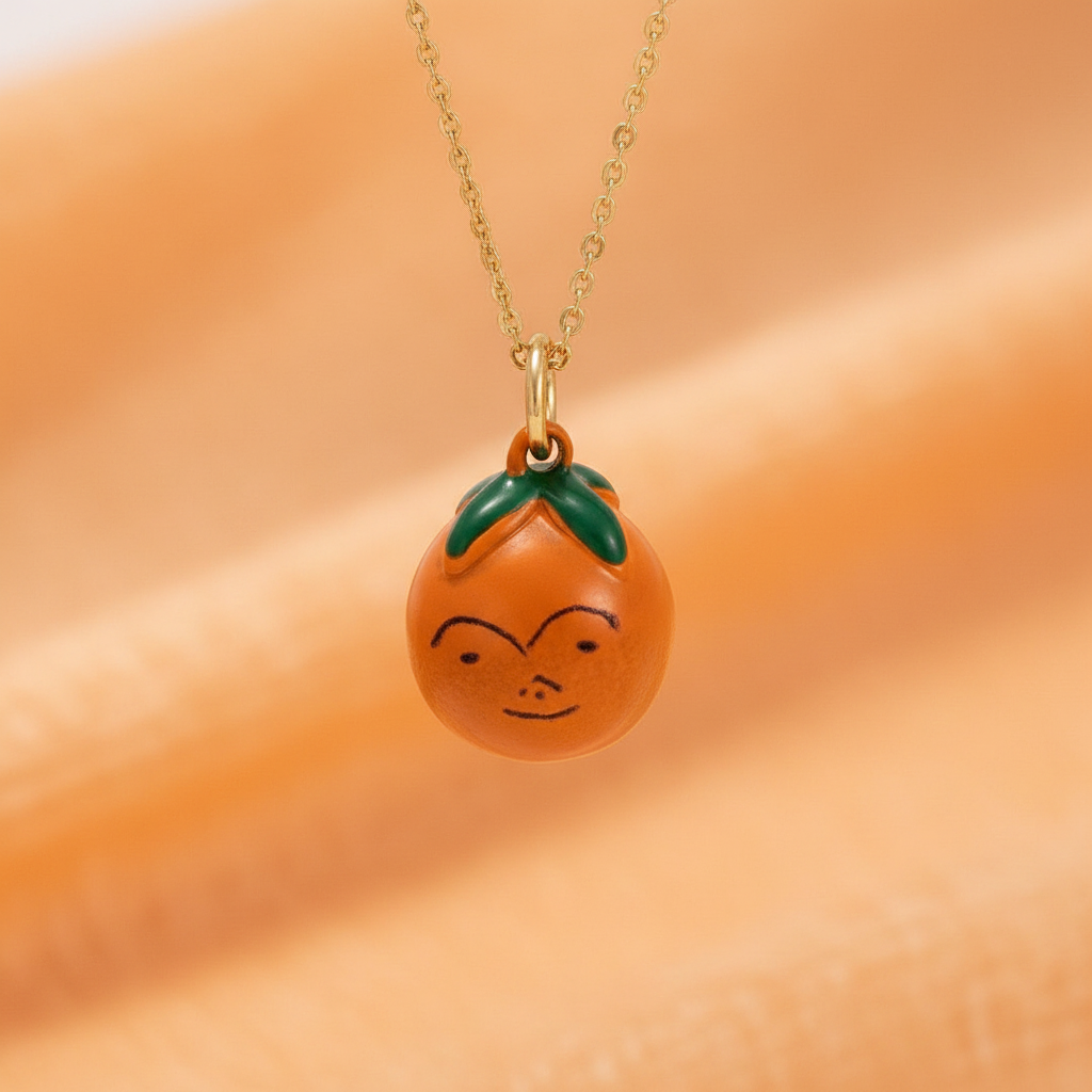 Orange Charm 3 - Gold Chain