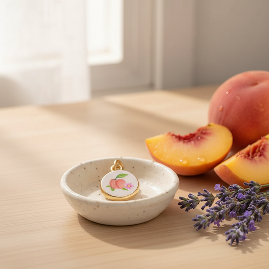 Peach enamel charm - ceramic dish lavender
