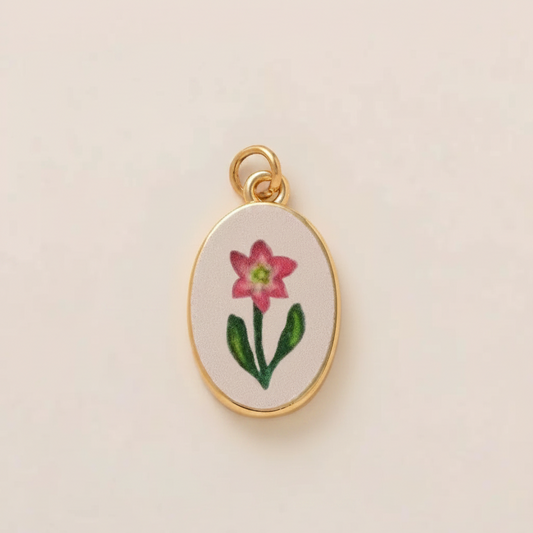Pink narcissus enamel charm - cream background