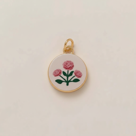 Pink rose round charm - cream background