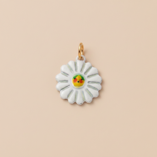 White Daisy Charm 1 - Beige Background